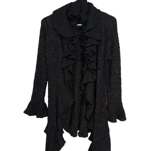 Women's Sloni Black Knit Ruffle Cardigan - Picture 1 of 3